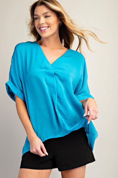 Glam V Neck Cuffed Sleeve Top