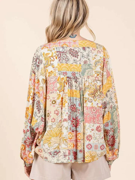 Patchwork Long Sleeve Blouse