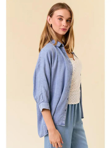 Tencel 3/4 Sleeve Button Down Shirt