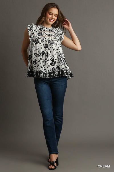 Paisley Black And White Umgee Top