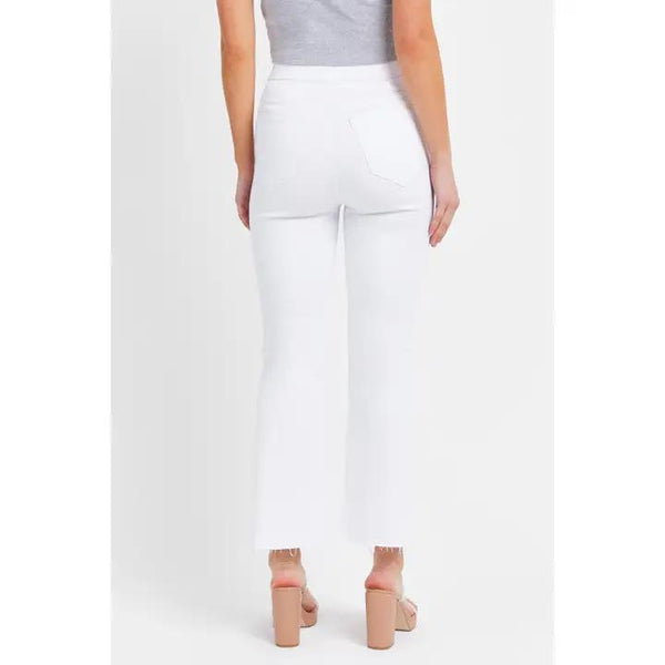 White Cello High Rise Pull On Crop Flare