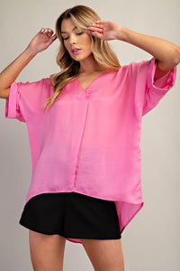 Glam V Neck Cuffed Sleeve Top