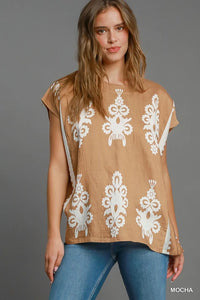 Two-Tone Abstract Print Top