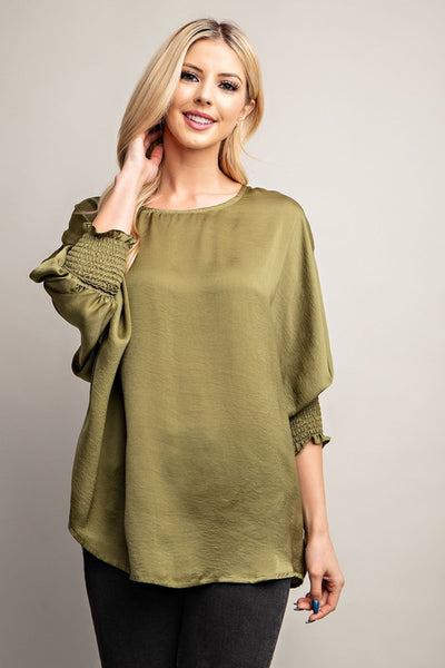 Round Neck Smocked Cuff Top GL