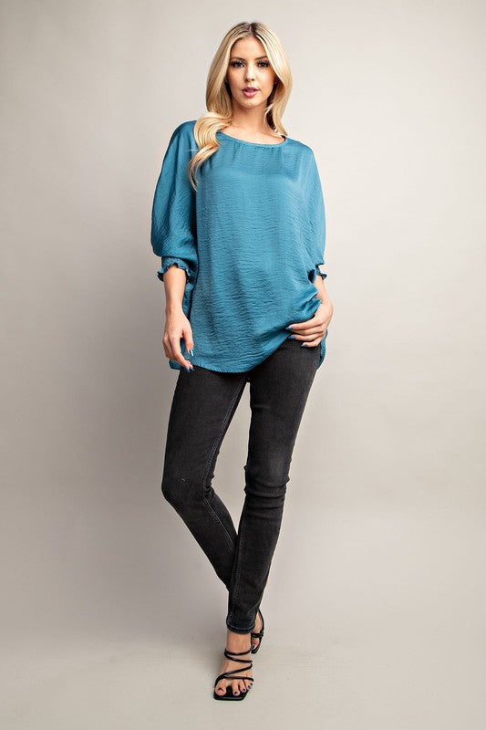 Round Neck Smocked Cuff Top GL