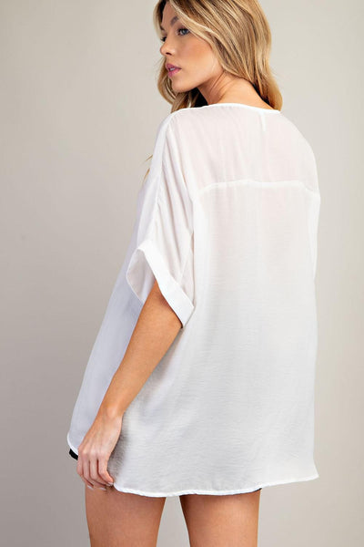 Glam V Neck Cuffed Sleeve Top