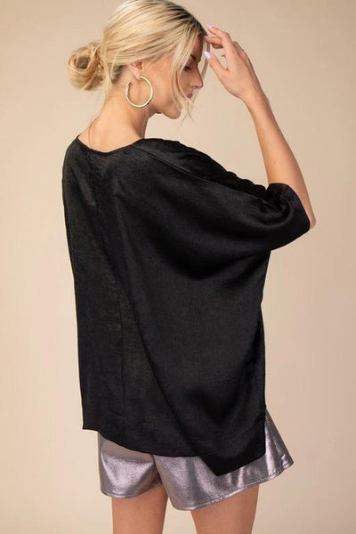 Round Neck Oversized Satin Top