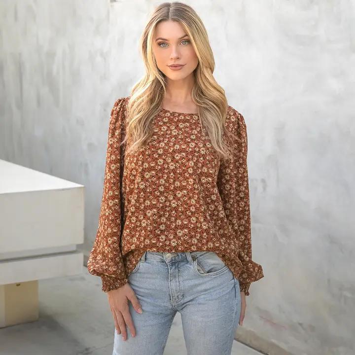 Floral Smocked Sleeve Top LA