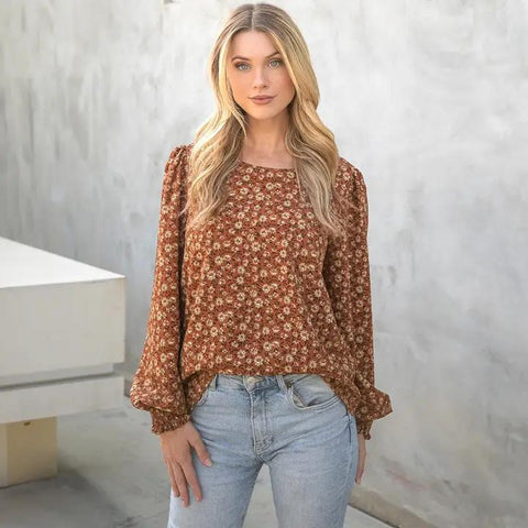 Floral Smocked Sleeve Top LA