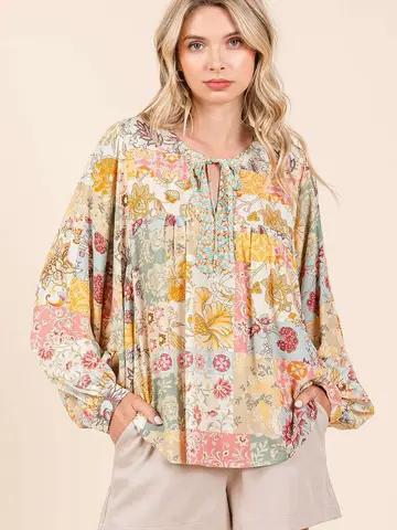 Patchwork Long Sleeve Blouse