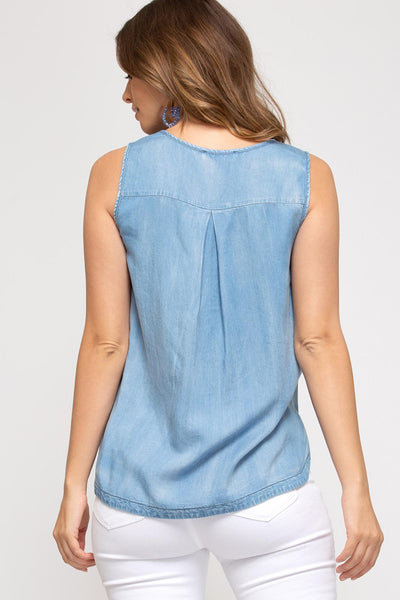 Sleeveless Bleached Top