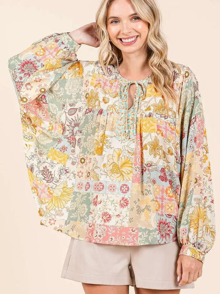 Patchwork Long Sleeve Blouse